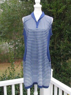 EP New York navy print sleeveless collared dress XL has pockets luxury style